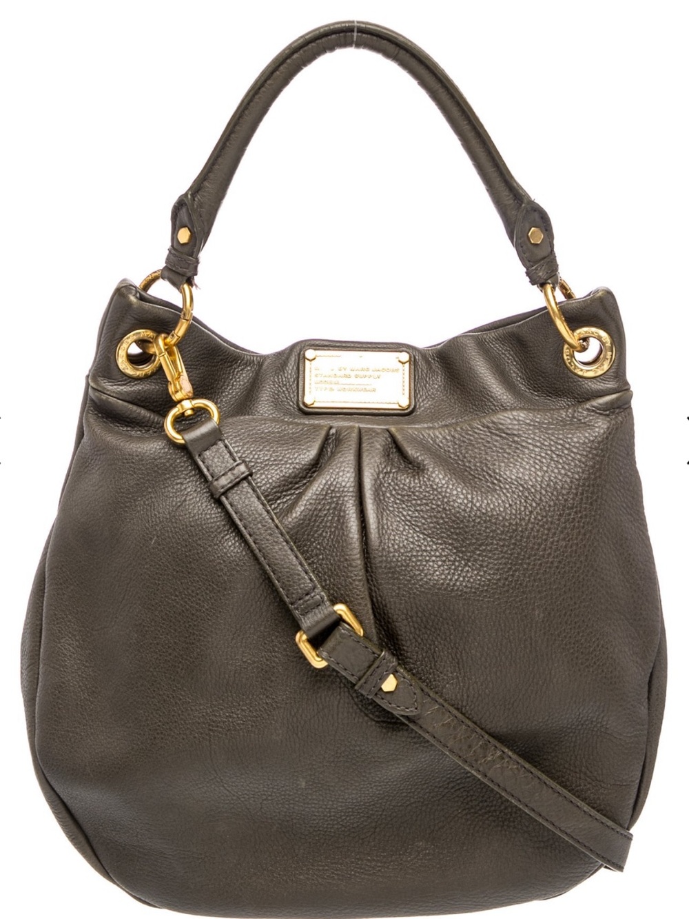 Marc by Marc Jacobs Pebbled Leather Hobo in Dark Gray with Gold Hardware